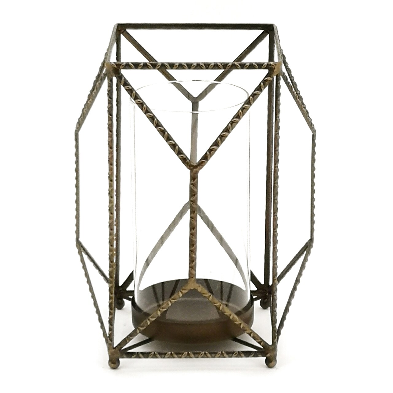 Gold Geometric Iron Candle Holder 10 Inch Glass Insert Pillar Candle Stand